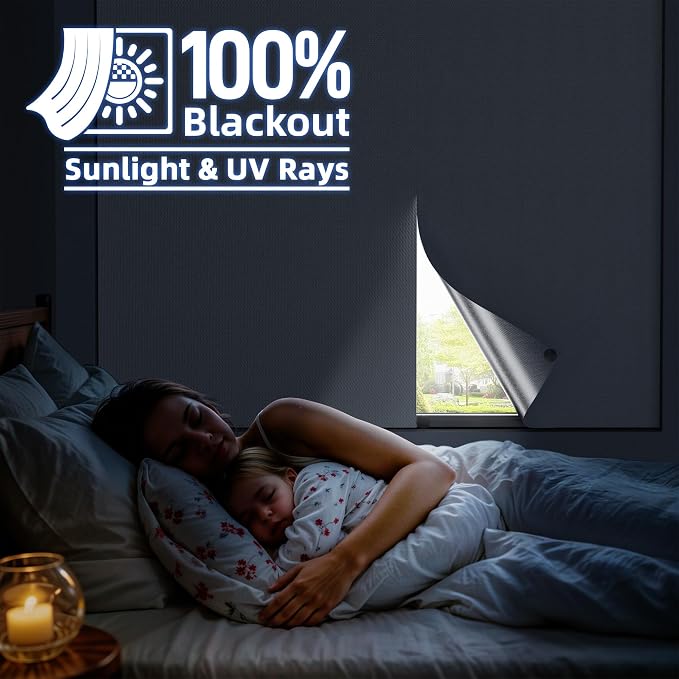 Magnetic Blackout Window Cover, Portable 100% Blackout Curtains for Bedroom | 45" x 58" Blackout Blinds No Drill with Strong Magnets, Temporary Blackout Shades for Windows Film RV Travel Skylight - White - Image 2