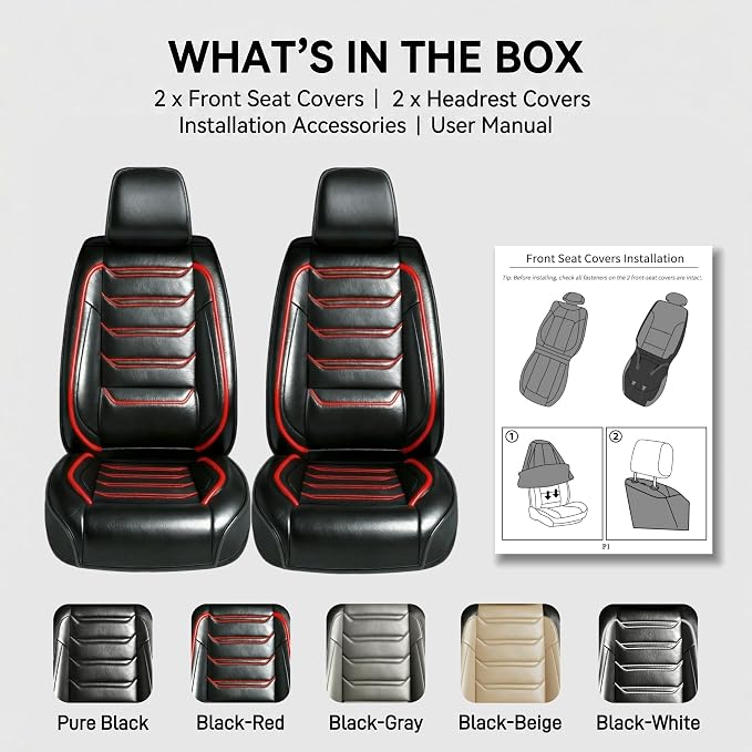 Fit Palisade Car Seat Covers for Select Hyundai Palisade 2000-2026 - Premium Full Coverage Leather, Airbag Compatible, Waterproof All Weather Seat Cushion Protector, 5 Seats, Black & Red Trim - Image 9