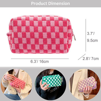 Checkered Makeup Bag for Purse, Small Travel Cosmetic Pouch,Hotpink,2 Pack | Cute Zipper Makeup Organizer for Women, Travel Essentials, Toiletries, Makeup Brushes, Beauty Accessories&Bridesmaid Gifts - Image 4