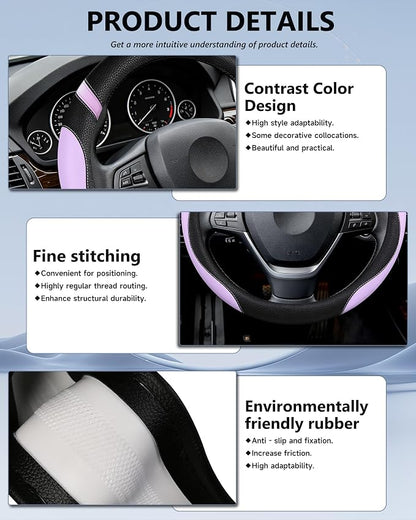 Universal Leather Steering Wheel Cover for Women Steering Wheel Cover for Car 15 inch (Lilac Color) - Image 5