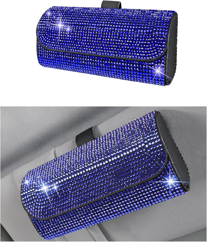 Ohleats Bling Sunglasses Holder for Sun Visor, Sparkling Glasses Sun Visor Organizer Case with Hidden Magnetic Closure, Auto Visor Crystal Eyeglasses Storage Case, Car Accessories (Bling Blue) by Ohleats