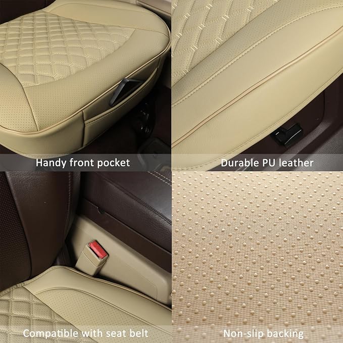 GIANT PANDA Bottom Seat Cover for Trucks&SUV, Front PU Leather Driver Seat Protector Fit for Chevy,Ram,Toyota,GMC,Ford F150 F-Series (2PCS-Beige) - Image 6