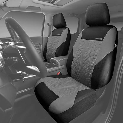 CAR PASS Car Seat Covers Two Front Only for Car, 3D Tyre Print Automotive Interior Covers, Airbag Compatible, Quick Setup Universal Fit Seat Covers for Car, Truck, SUV(Black Gray) - Image 2