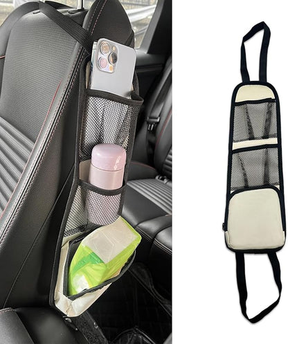 Car Seat Storage Hanging Bag, Car Seat Side Organizer, Multifunctional Cars Mesh Net Pocket, Multi-Pocket Seats Side Storage Interior Accessories Universal for Cars SUV Truck (Ivory White, 1PCS) by Unknown