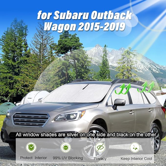 KMF 8pcs Full Window Sun Shades for Subaru Outback Wagon Accessories 2015-2019, Custom Fit Privacy Car Window Covers for Windshield Side Rear, UV Block and Blackout for Camping Outdoor - Image 2