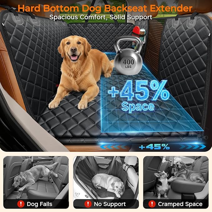 URPOWER Hard Bottom Dog Car Seat Cover, Back Seat Extender with Blanket | 2 in 1 Design, Non-Slip Blanket, 400 lbs Support, 40% More Space, Waterproof, Fits Cars & SUVs, Mesh Window, Easy Care - Image 2