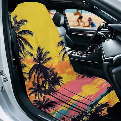 SEANATIVE Car Cushion Towels Auto Seat Protectors - Absorber Towel for Car Wash Car Seat Covers, Post-Workout & Dog Owners (33.1" x 60.67"), Coconut Plam Sunset Print - Image 2