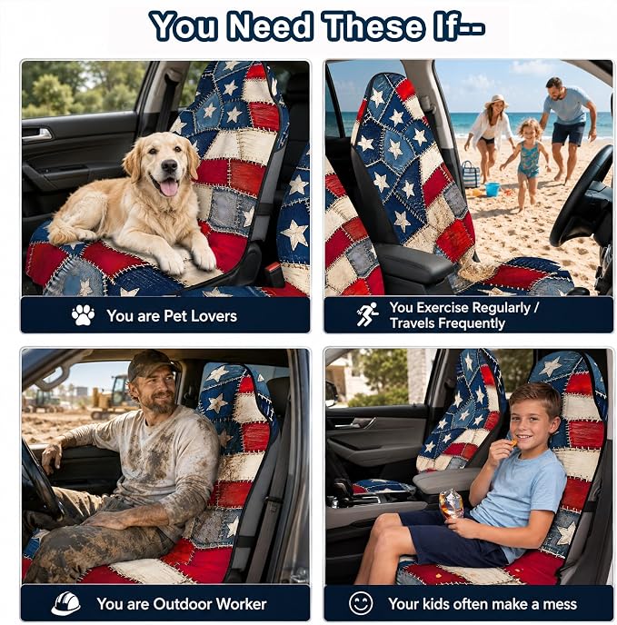 Car Seat Towel Cover 2 Pack for Front Seats, Sweat Absorbent Car Seat Protector with Non-Slip Backing, Waterproof Towel Car Seat Covers for Runners, Gym, Swimming, Beach, Patchwork Flag - Image 9