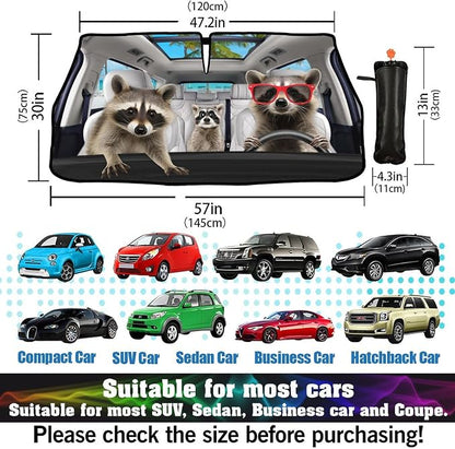 Raccoon Car Windshield Sunshade Umbrella Funny Raccoon Sun Shade Umbrella for Car Raccoon Foldable Car Window Shades Windshield Sun Shades Umbrella Cover 57 x 30 in - Image 2