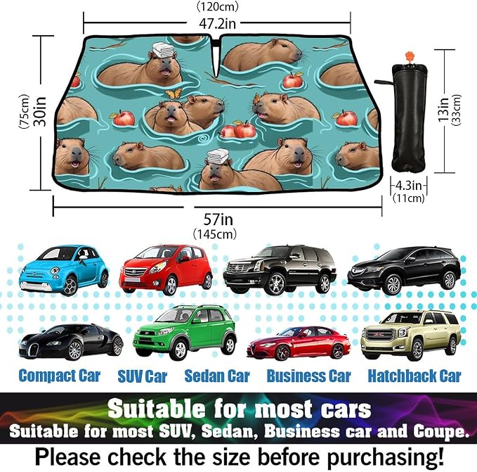 Cute Capybara Print Car Sunshade Umbrella Capybaras Windshield Sun Shade for Car Retractable Umbrella Sunshades for Front Window Cute Sun Shades Cover Visor Portector Block UV Rays - Image 6