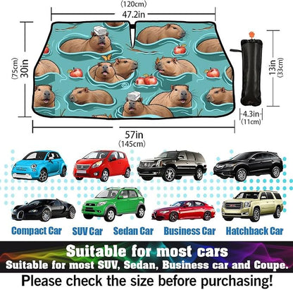 Cute Capybara Print Car Sunshade Umbrella Capybaras Windshield Sun Shade for Car Retractable Umbrella Sunshades for Front Window Cute Sun Shades Cover Visor Portector Block UV Rays - Image 6