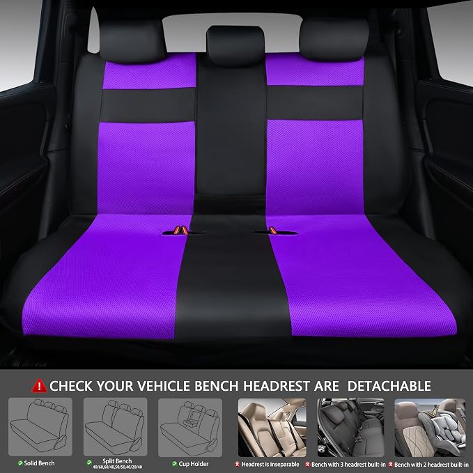 CAR PASS Leather 3D Foam Back Support Car Seat Covers Full Set Air Mesh Automotive Seat Covers, All Season Car Seat Cover Fit Automotive,SUV,Sedan,Van, Airbag Compatible Elegance (Black Purple) - Image 4