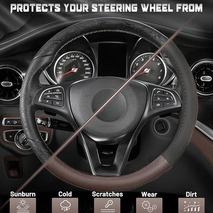 SEG Direct Steering Wheel Cover 14.5-15 inch Car Auto Interior Accessories | Universal Medium Standard Size 37-39cm for Car Truck SUV, Microfiber Leather, Anti-Slip Comfortable Grip, Black Dark Brown - Image 4