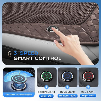 Coverado Summer Ventilated Car Seat Cushion, 12V-24V Dual Blowing & Suction Cooling Pad with 8 Turbo Fans, 3-Speed Adjustable, Universal Fit for Cars, SUVs, Trucks & Vans - Brown - Image 3