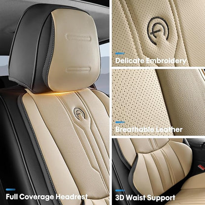Car Seat Covers Custom Fit for Ford F150 2009-2026, Faux Leather Seat Cover Set for 2017-2026 F250 F350 F450, Acommodating Regular Cab Super Cab Super Crew Pickup Truck Cushions(BeigeBlack, Full Set) - Image 3