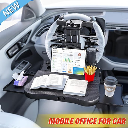 Car Back Seat Tray Table for Older Kids & Passengers, Road Trip Travel | Sturdy Desk Holds Laptop/Meals, 360° Rotatable Phone Holder & Dual Cup Slots, Adjustable Height for Older Kids & Adults - Image 2
