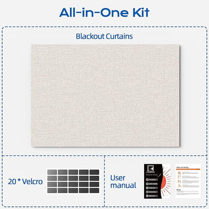Linen Blackout Curtains for Bedroom, 70" x 58" Portable Blackout Blinds | 100% Blackout Window Cover with Hook&Loop Strip, Temporary Blackout Shades, Blackout Window Film for Nursery Travel RV- Cream - Image 8