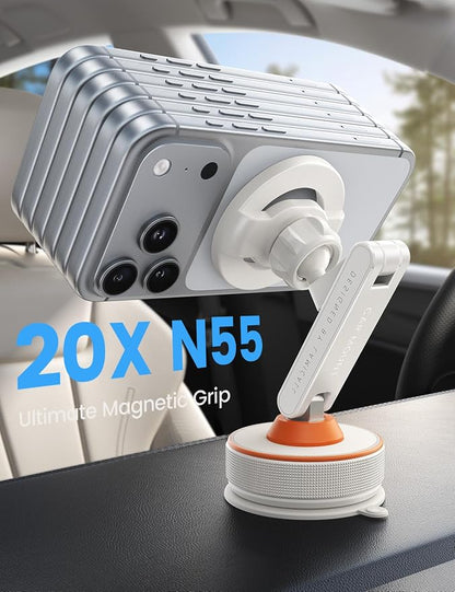 Lamicall Car Phone Holder Mount Ultra Nano Gel & 70+LBS Vacuum Suction Cup | 20X Strong Magnets 360° Phone Holders for Your Car Dashboard Windshield Car Mount for iPhone 17 16 15 Pro Max S26 S25 White - Image 5