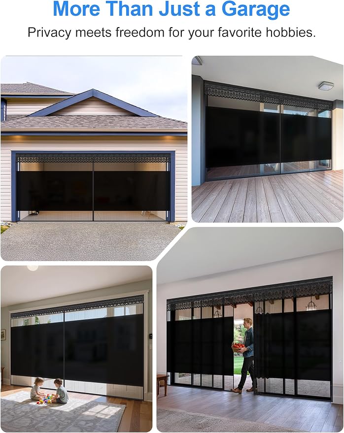 Privacy Garage Door Screen for 2 Car Garage 16x7ft - Retractable Slide Track System, Heavy Duty PET Mesh with Blackout Privacy Panel, Magnetic Closure, Keeps Bugs Out, Fits Garage Opening 16 x 7 Ft - Image 8