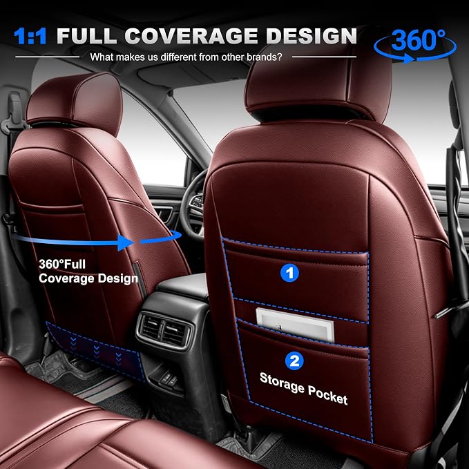 Seat Covers Custom Fit for CRV 2017 2018 2019 2020 2021 2022 | CR-V Faux Leather Car Seat Cover Full Set Front & Rear Car Seat Protector(Burgundy,5 Seats) - Image 5