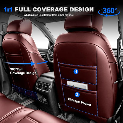 Seat Covers Custom Fit for CRV 2017 2018 2019 2020 2021 2022 | CR-V Faux Leather Car Seat Cover Full Set Front & Rear Car Seat Protector(Burgundy,5 Seats) - Image 5
