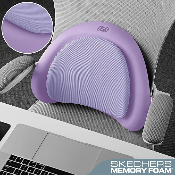 Skechers Lumbar Pillow Premium Memory Foam, Double-Layer-Office Chair Cushion for Tailbone Pain Relief,Butt Pillow for Office Chair,Car seat Cushion,Long Sitting Office Workers,and Car Drivers,Purple - Image 4