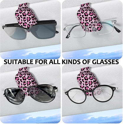 2 Pack Sunglass Holder for Car Visor, Universal Magnetic Car Sunglass Holder for Different Size Eyeglasses, Car Visor Accessories (Leopard-Pink) - Image 5