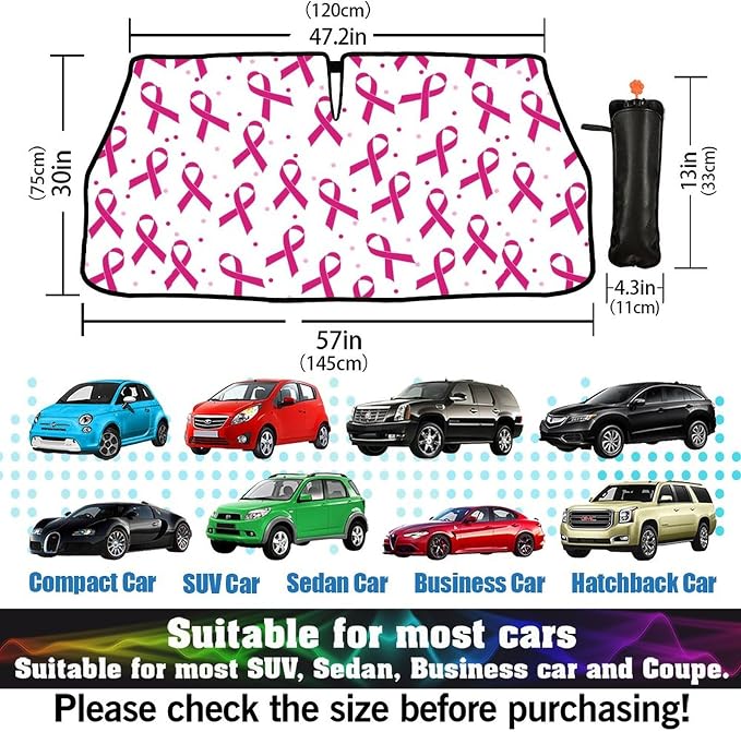 Socira Breast Cancer Car Windshield Sunshade Umbrella Foldable Umbrella | Sun Shade Windshield Cover Sunshade Car Accessories Blocks Uv Rays Keeps Cool (57" X 30") - Image 3