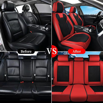 Coverado Seat Covers Full Set, 5 Seats Car Seat Cover Winter, Front and Back Seat Covers for Cars, Breathable Faux Leather Car Seat Cushion, Car Seat Protector Universal Fit for Most Cars Vans, Red - Image 8