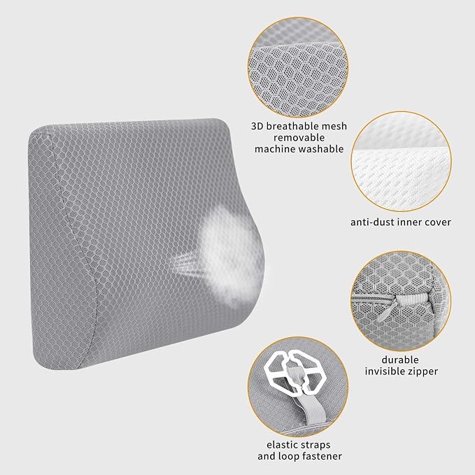 Memory Foam Lumbar Support Pillow for Car - Lower Back Support Cushion for Driving, Back Pain Relief for Car Seat, Office Chair, Wheelchair (Gray) - Image 3