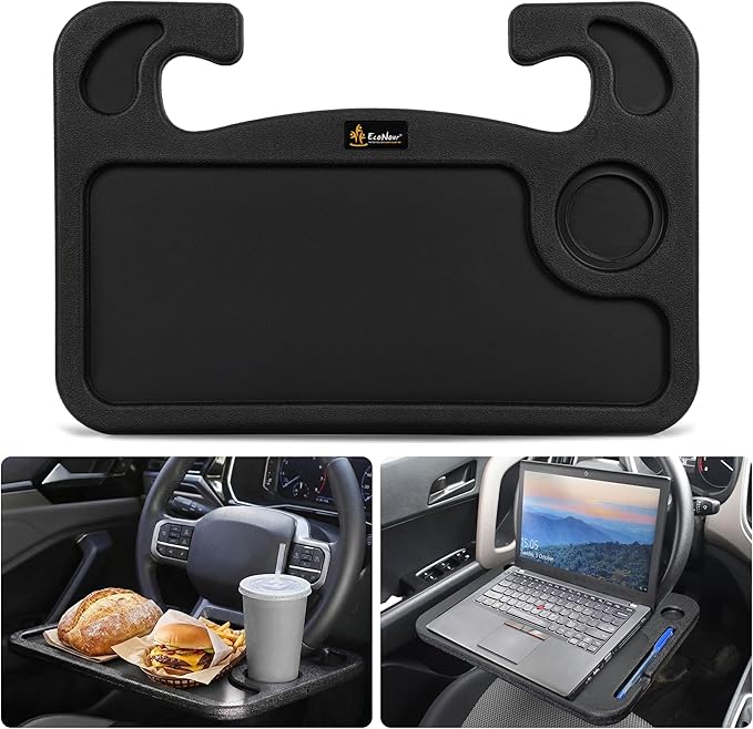EcoNour 2-in-1 Steering Wheel Desk for Ford F150 2015-2019 2020 | Car Tray Table | Laptop Car Mount with Pen Holder Food Tray for Eating with Drinks Holder Multipurpose Travel Car Accessories by EcoNour