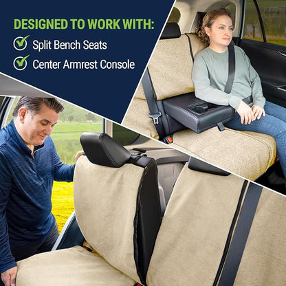 Season Guard Back Seat Towel Seat Cover for Cars; Great for After Gym Workouts, Dogs, and Outdoor Activities; Universal Fit for Cars SUVs Vans Trucks Rear Seats, EZ fit, Non Slip Grip, Tan - Image 4