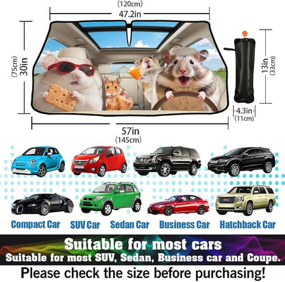 Cute Hamster Car Windshield Sunshade Umbrella Funny Car Sun Shade Foldable Window Shades Cover 57 x 30 in - Image 3