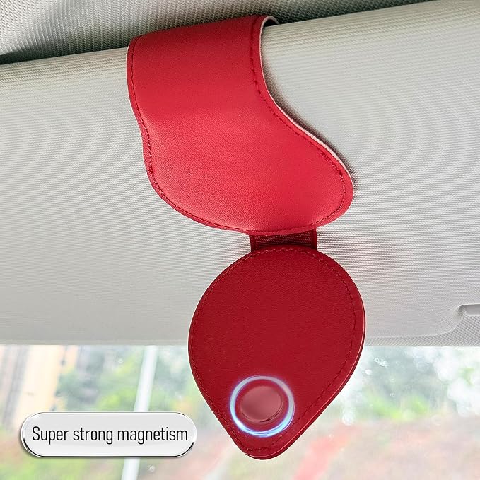 American Flag - Car Sunglass Holder, Magnetic Leather Eyeglass Hanger Mount Clip Holder for Car Visor Accessories (Wine Red) | Magnetic Leather - Image 5
