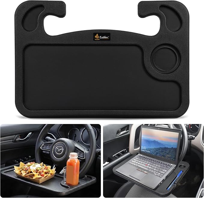 EcoNour 2-in-1 Steering Wheel Desk for Mazda CX5 2017-2025 2026 | Car Tray Table | Laptop Car Mount with Pen Holder Food Tray for Eating with Drinks Holder Multipurpose Travel Car Accessories by EcoNour