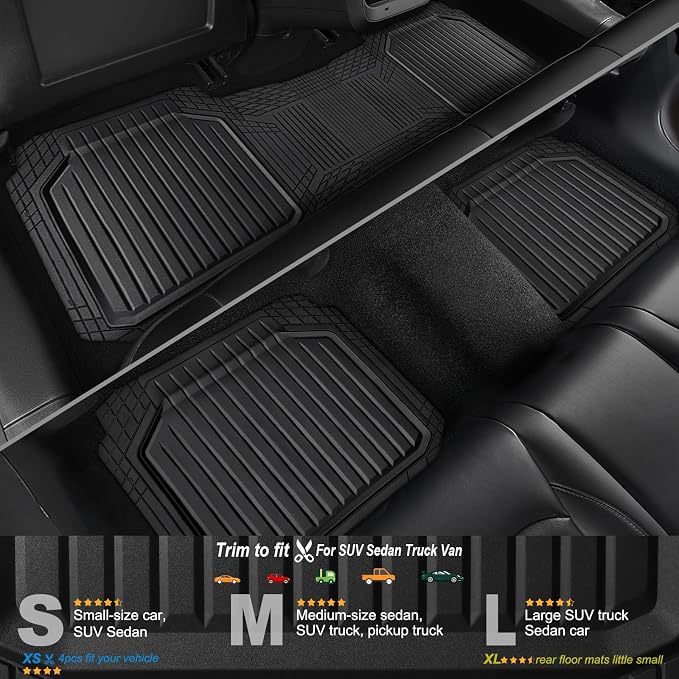 CAR PASS Heavy Duty Rubber Rear Car Mat, Deep Dish Car Floor Mats All Weather, Universal Trim to Fit for SUV Trucks Sedans, Odorless Waterproof Anti-Slip, Easy to Clean Car Mats (Black Rear) - Image 2
