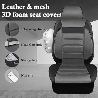 CAR PASS Car Seat Covers Front Seats Only, Universal Fit Automotive Interior Waterproof 3D Foam Back Support Car Seat Covers for Trucks Vans and SUVs Airbag compatible 2 Pieces black gray grey - Image 4