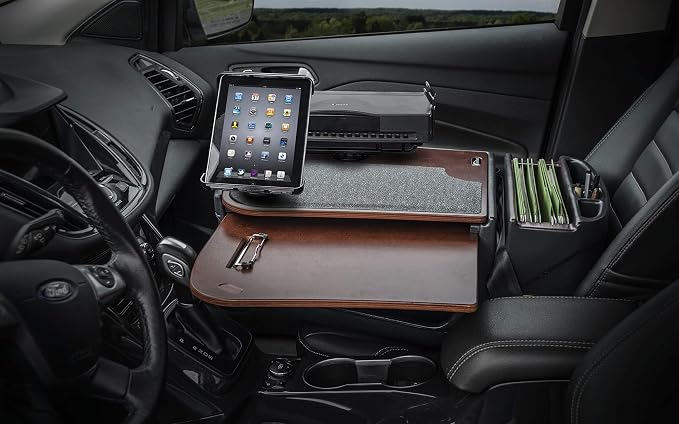 AutoExec AE-GMCD-PI-TAB-PS-21M GripMaster Car Desk for Your Vehicle Workstation and Mobile Office, Mahogany with 400 watt Power Inverter, Tablet Mount and Printer Stand | 400 Watt Power Inverter, Tablet Mount, Printer Stand, Vehicle Workstation and Mob... - Image 2