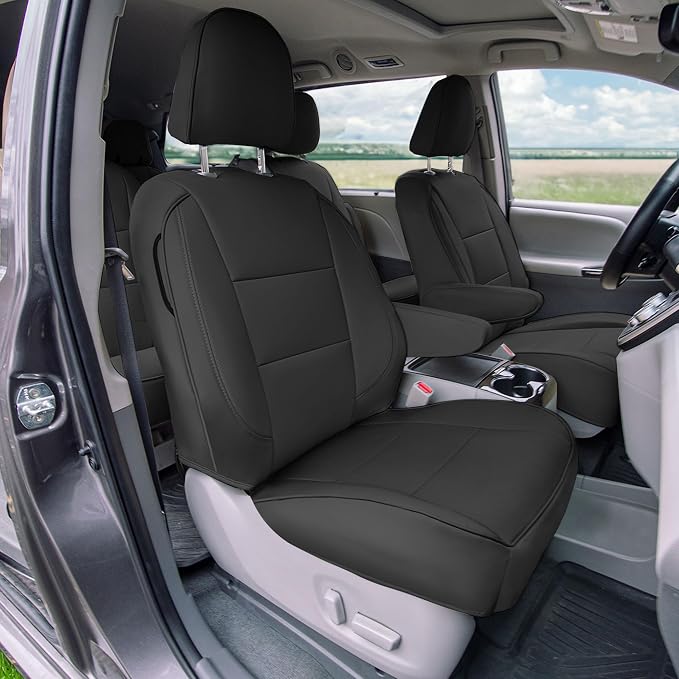 FH Group Custom Fit Car Seat Covers Specifically Made for 2011-2020 Toyota Sienna 7 Passenger, Car Seat Cover Full Set, Automotive Seat Covers in Black Faux Leather, Waterproof and Washable - Image 2