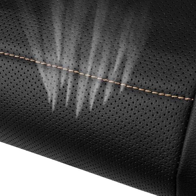 CAR PASS Universal FIT Piping Leather Two Front Seat Covers, Waterproof Faux Leather for SUV Sedan Van Truck, Airbag Compatible,Reserved Opening Holes for Headrest Covers. (Black and Beige) - Image 8