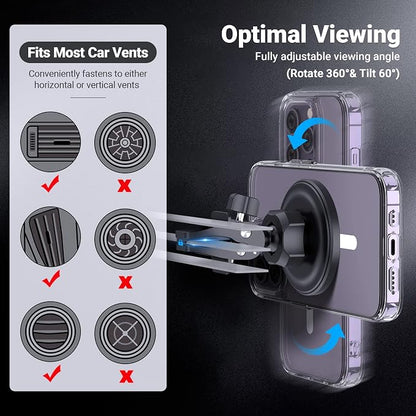 PROfezzion 2-Pack Magnetic Car Vent Mount Holder Compatible with MagSafe | Stable Vent Clip, Powerful Magnets Compatible with MagSafe for iPhone 17 16 15 14 13 12 Pro Max Plus Air & All Phones - Image 4