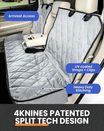 4Knines Dog Rear Seat Cover for Fold Down Seats - Fitted, Grey Regular | Heavy-duty split design fits 60/40 and 50/50 fold-down seats. No Hammock. K9-Shield waterproof layer. Non-slip backing. - Image 4