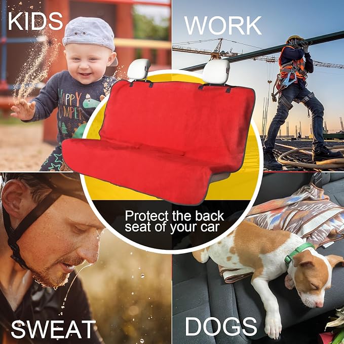 Back Seat Cover for Car Trucks Van SUV Jeep,Waterproof Rear Bench Towel Seat Covers for Dogs and Kids,Automotive Backseat Protector (Red) - Image 6
