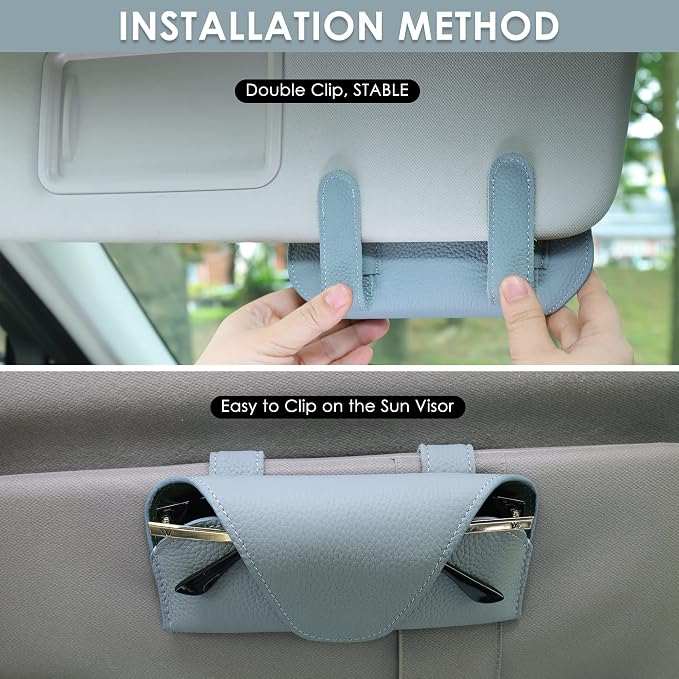 Magnetic Sunglass Holder for Car Visor Clip, Leather Car Glasses Holder, Visor Accessories Eyeglasses Holder Glasses Storage Case (02-Blue) - Image 2