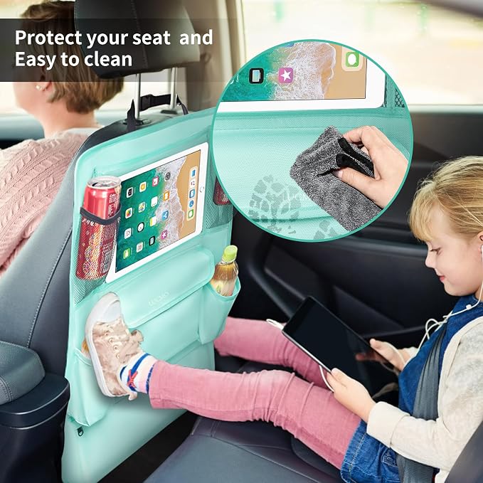 LUCMO Car Backseat Organizer with Touch Screen Tablet Holder, Light Blue | 9 Storage Pockets,Clear Tablet Holder,Protectors Kick Mats,Travel Accessories,Seat Cover,Road Trip Essentials - Image 3