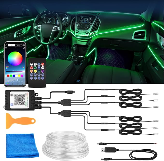 MICTUNING 6 in 1 RGB Interior Car LED Strip Lights, APP and Remote Control | Sound Active & Music Sync Mode, 16 Million Colors & 29 Dynamic Modes, Adjust Brightness, 390-Inch Fiber Optic by MICTUNINGINC