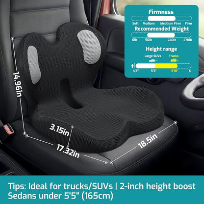 Trucker Seat Cushion, Thick Car Seat Cushions with Lumbar Support Pillow, Ergonomic L-Shaped Orthopedic Memory Foam for Long Driving Lower Back Pain Sciatica Relief Gift for Drivers (Black+Mesh cloth) - Image 2