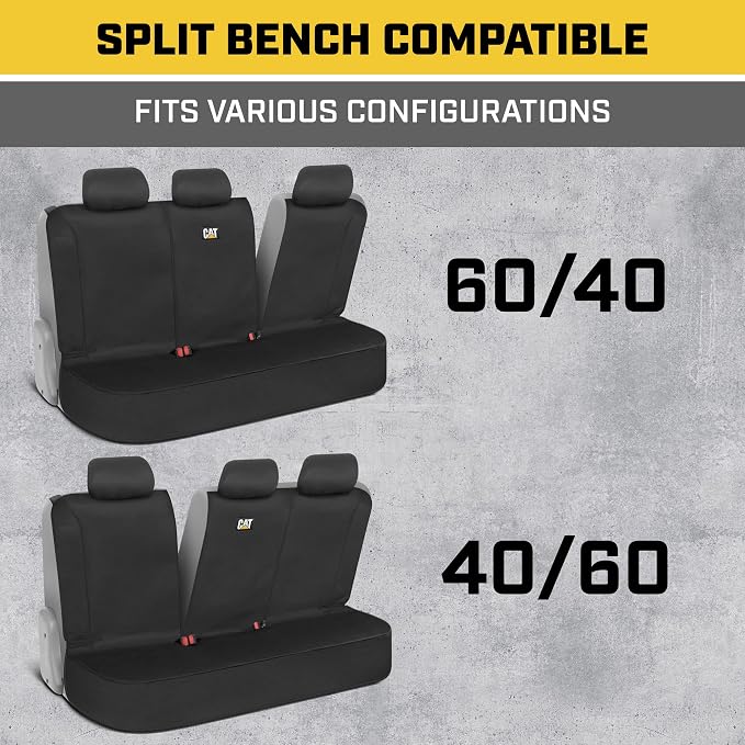 CAT Flexfit Black Rear Seat Cover for Cars, SUVs & Mid-Size Pickup Trucks - Durable 60/40 Split Rear Bench Seat Protector, Back Seat Cover, Interior Auto Accessory, Not for Full-Size Pickup Trucks - Image 4