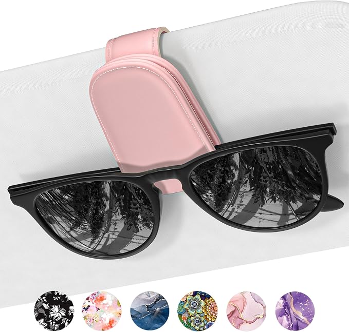 Sunglasses Holder for Car Visor, Magnetic Leather Car Sunglass Holder, Car Sun Visor Glasses Hanger Clip, Car Interior Accessories for Women Men, Fits All Size Eyeglasses by NPOOYI