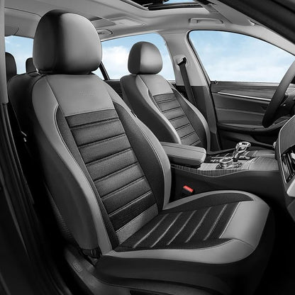 Coverado Car Seat Covers Full Set, Luxury Leather Car Seat Protector, Automotive Front and Rear Mesh Seat Covers, Full Set 5 Seats, Black Gray Seat Cushion for SUV Sedan Truck - Image 2
